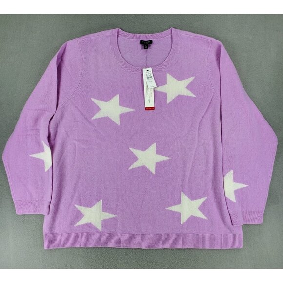 New Talbots‎ 3XP Lilac Pink Cashmere Star Sweater Preppy Soft Casual Crew Neck - Picture 1 of 5